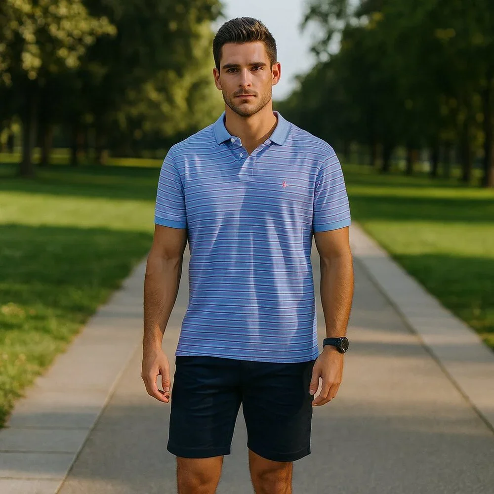 RALPH LAUREN POLO‎ Classic Fit Men L Golf Shirt Purple/Pink Striped Short Sleeve